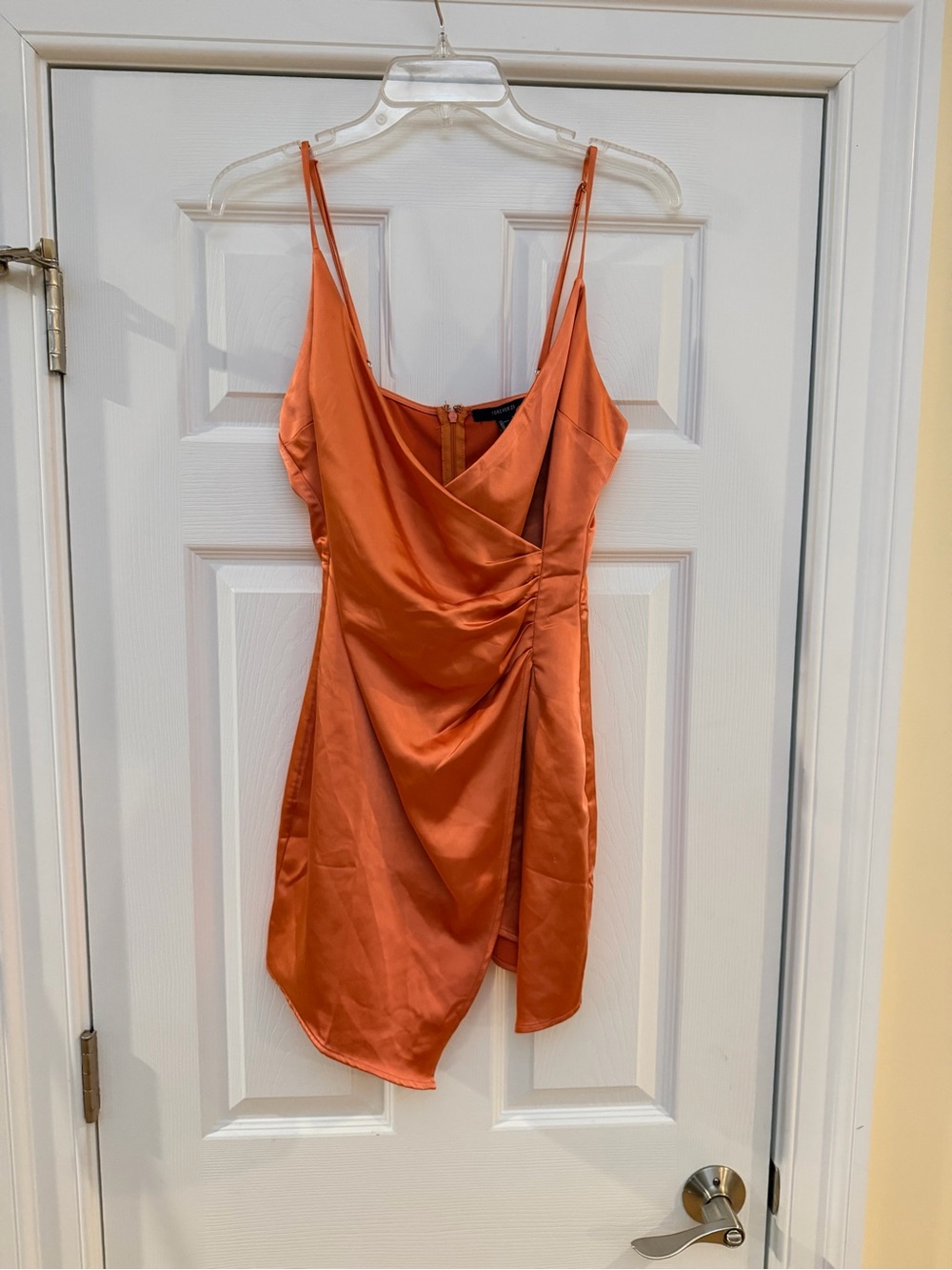 Ladies Size "Forever 21" Satin Rust-Orange Wrap Mini Dress GUC